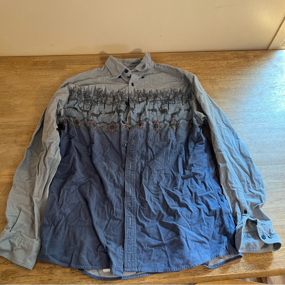 Cabela's Men's Chamois Southwestern Deer Long Sleeve Flannel Shirt Large - Picture 1 of 4